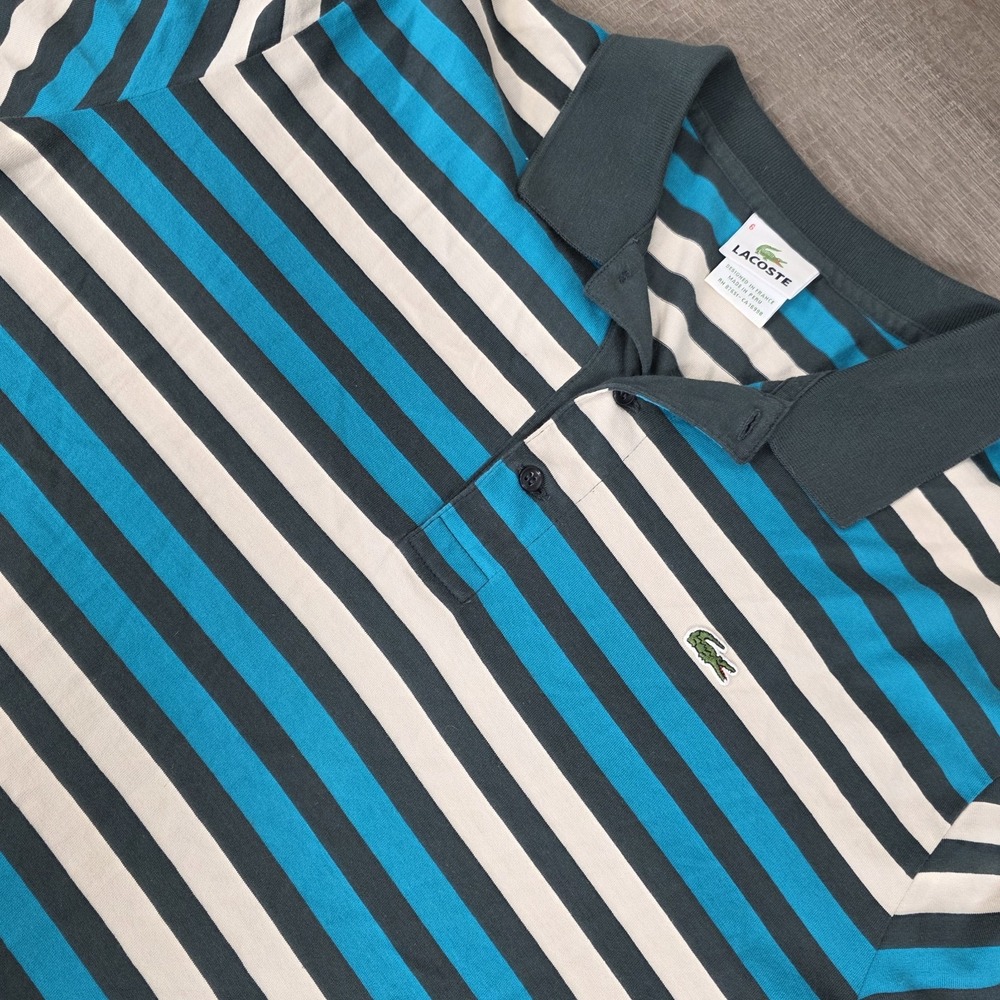 Lacoste Classic Polo Men 6 Shirt Teal Premium Cotton Short Sleeve Stripe Preppy